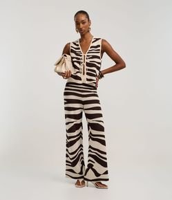 Calça Reta em Tricô com Estampa Zebra