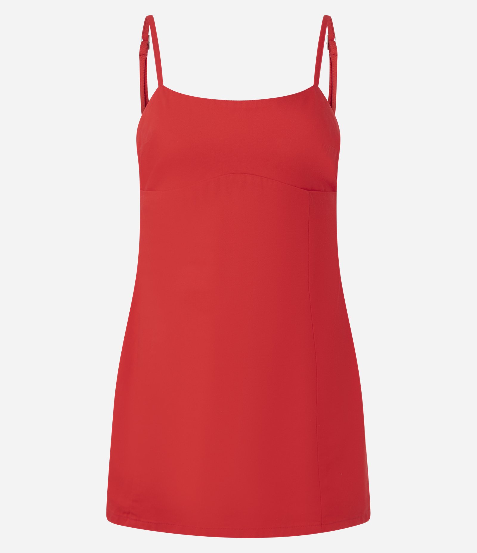 Vestido Tubinho Curto em Jeans com Alça Fina Vermelho 5