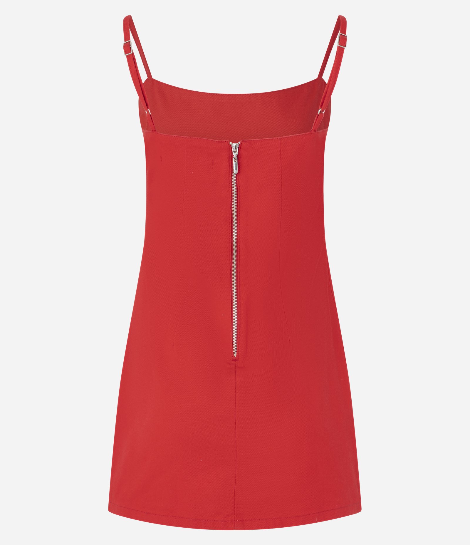 Vestido Tubinho Curto em Jeans com Alça Fina Vermelho 6