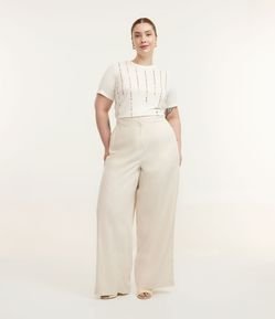Calça Wide Leg Alfaiataria em Viscolinho Curve & Plus Size