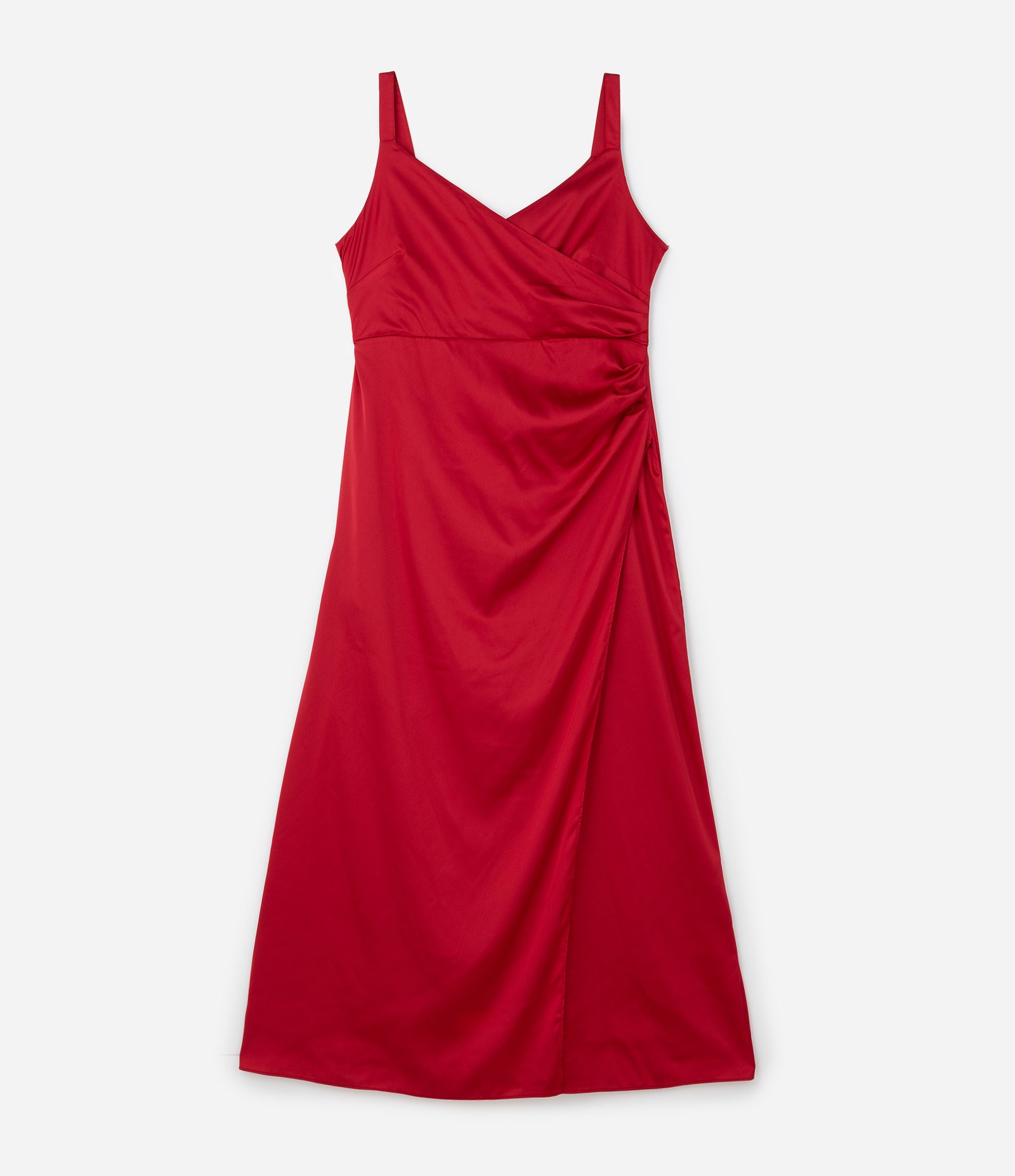 Vestido Longo em Crepe Acetinado com Transpasse Curve & Plus Size Vermelho 6