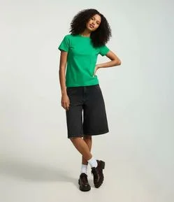 Camiseta Regular em Algodão com Manga Dobrada