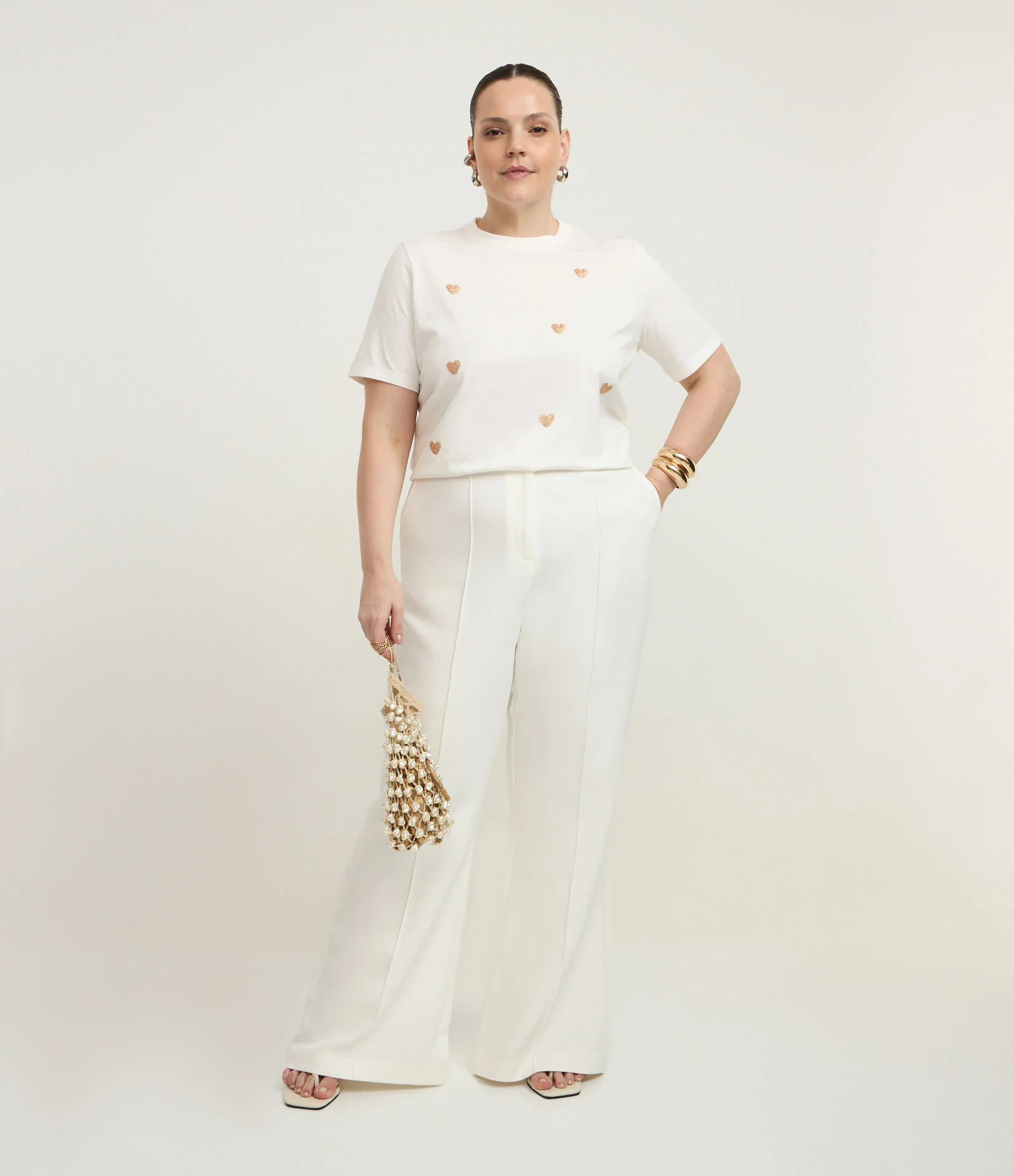 Calça Flare Alfaiataria Curve & Plus Size Branco 1