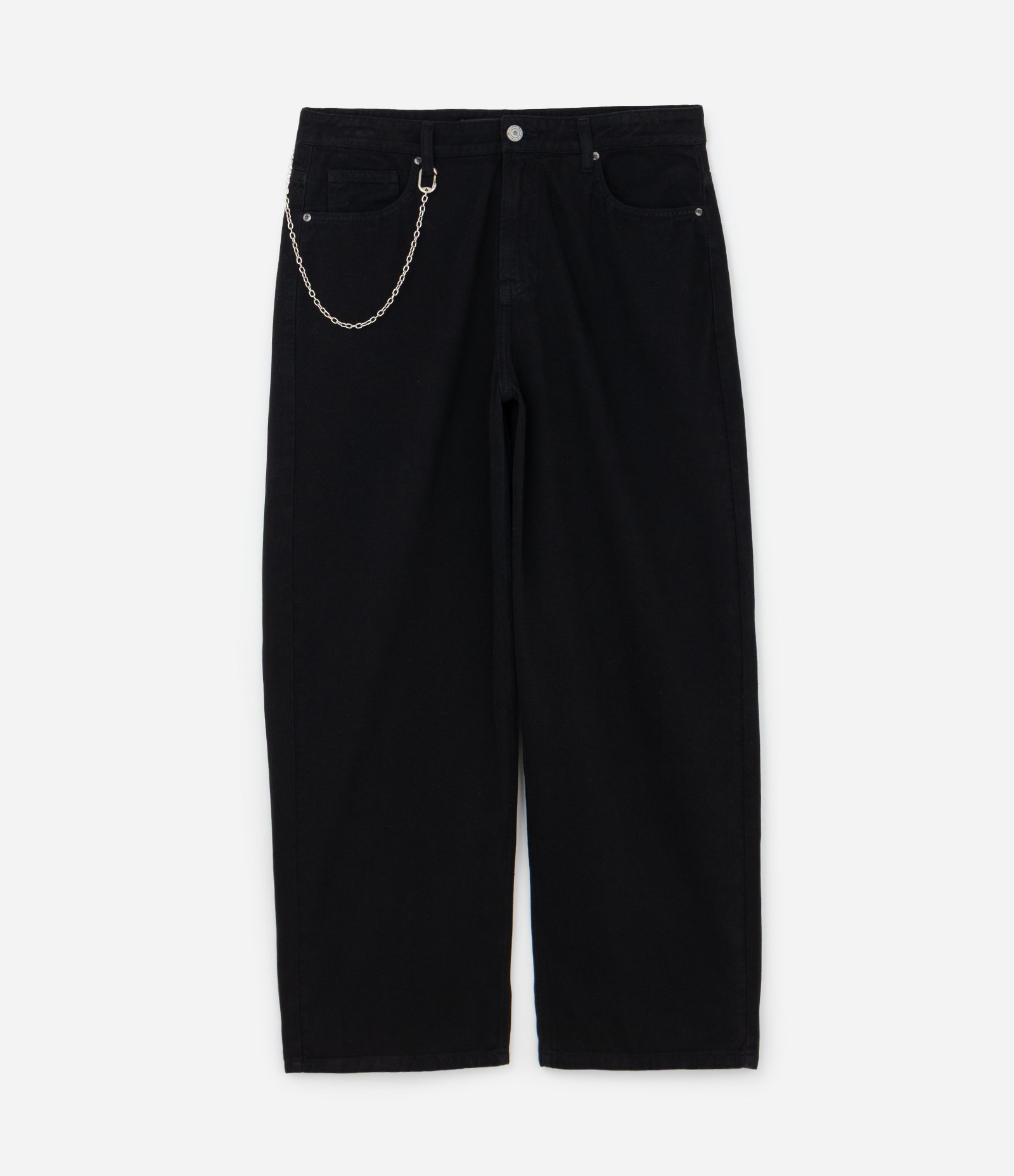 Calça Super Baggy em Sarja com Corrente no Passante Preto 7