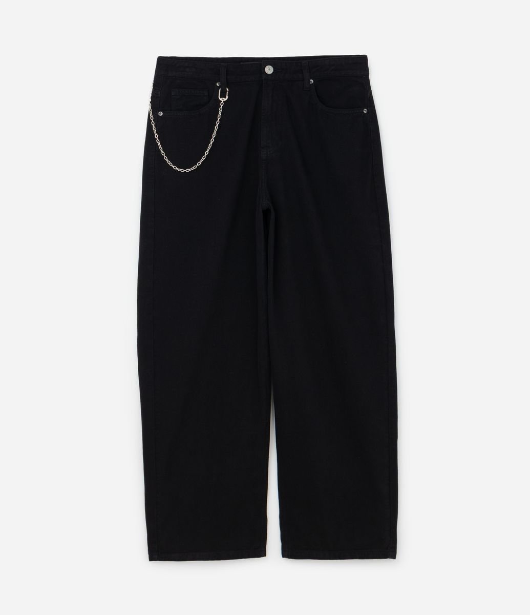 Calça Super Baggy em Sarja com Corrente no Passante Preto - Renner