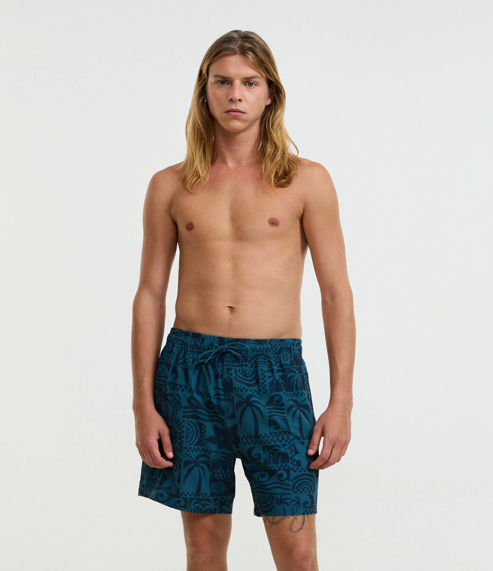 Bermuda de Banho com Estampa Tropical Azul 1