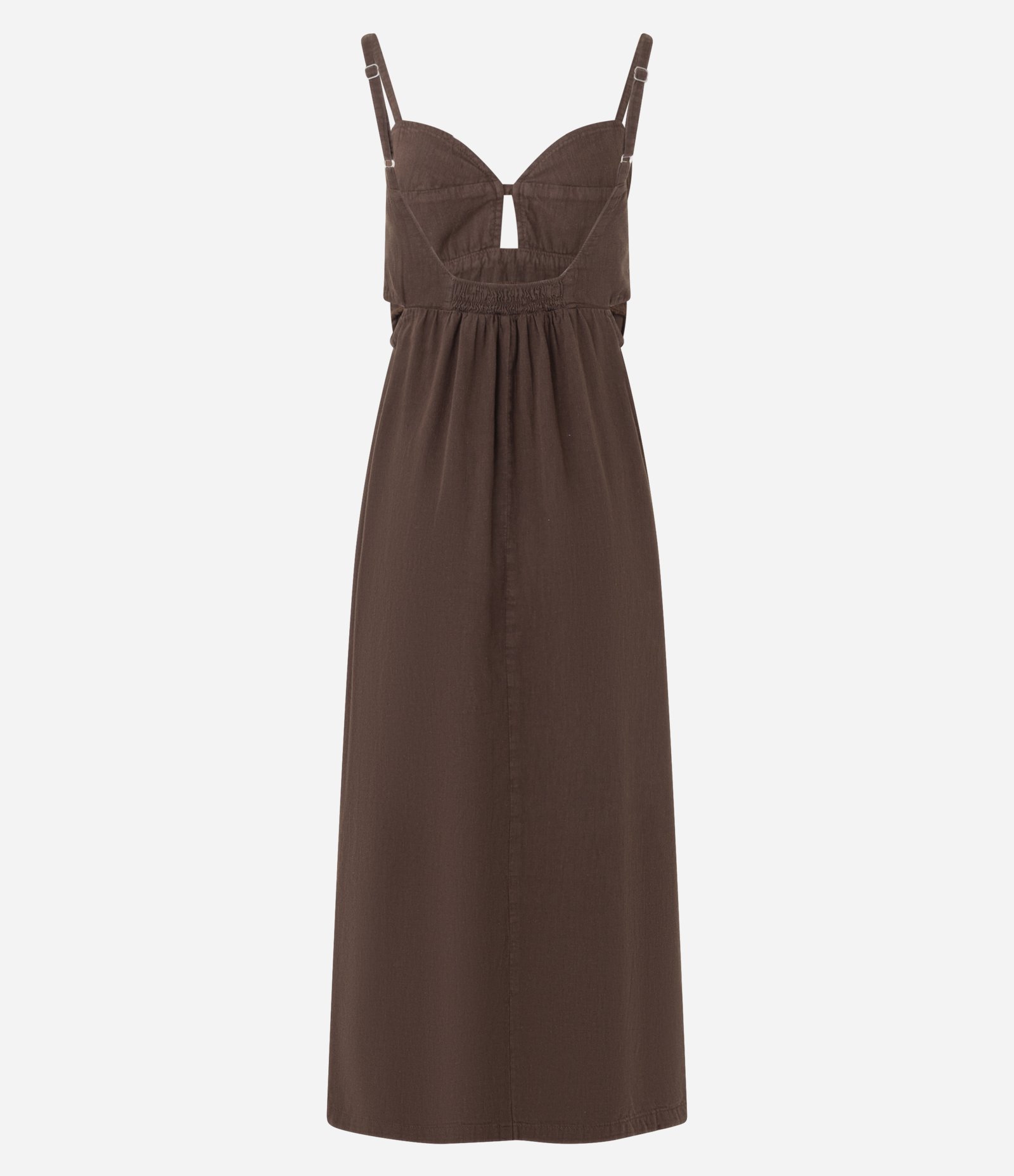 Vestido Midi em Sarja com Decote Coração e Vazados Marrom 2