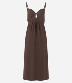 Vestido Midi em Sarja com Decote Coração e Vazados