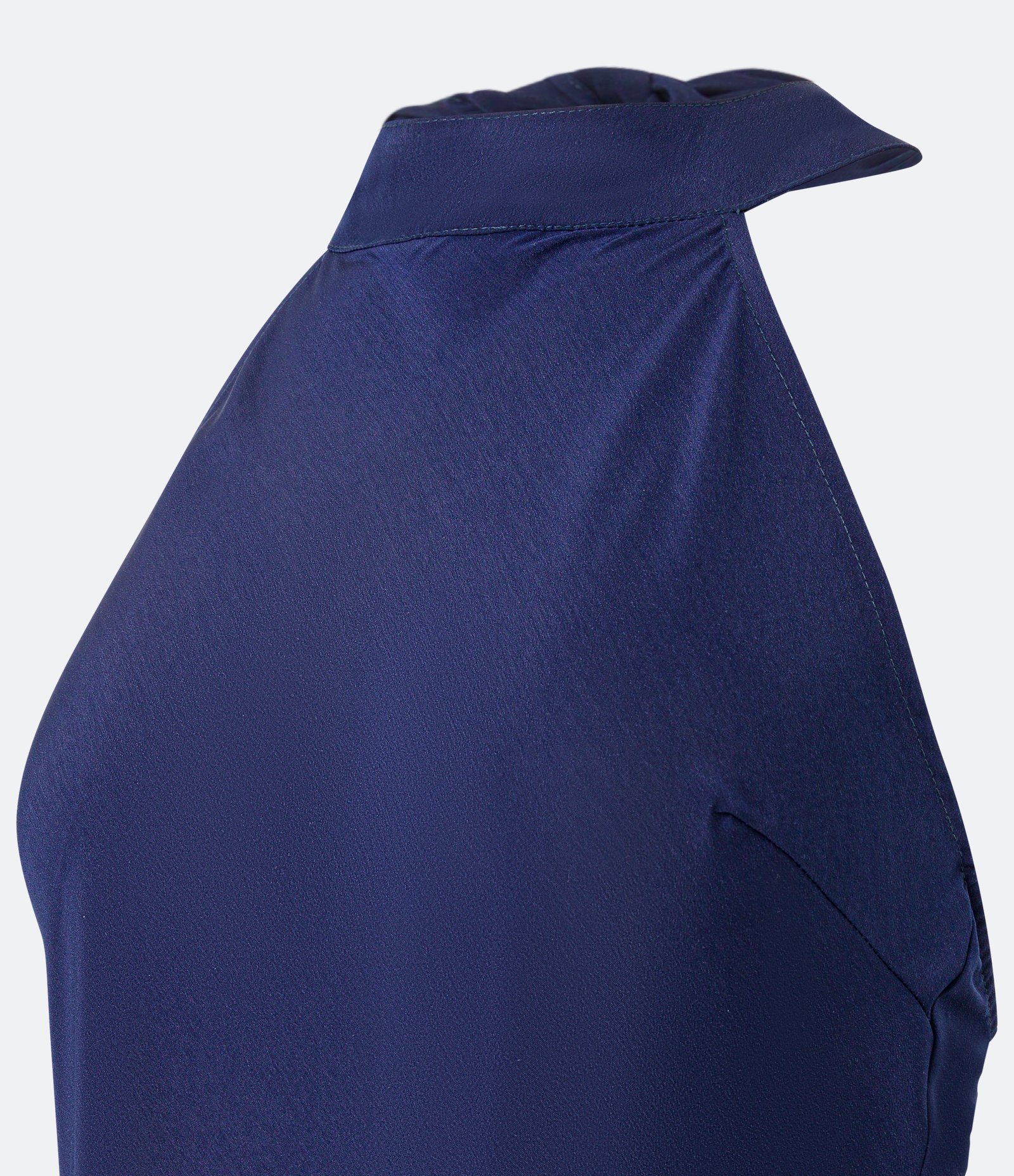 Vestido Longo Frente Única em Cetim com Amarração Azul Marinho 8