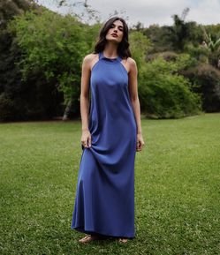 Vestido Longo Frente Única em Cetim com Amarração