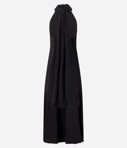 Vestido Longo Frente Única em Cetim com Amarração