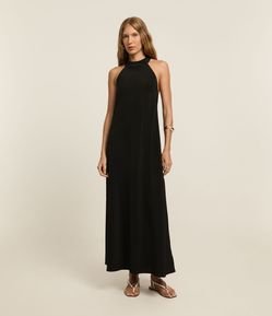 Vestido Longo Frente Única em Cetim com Amarração