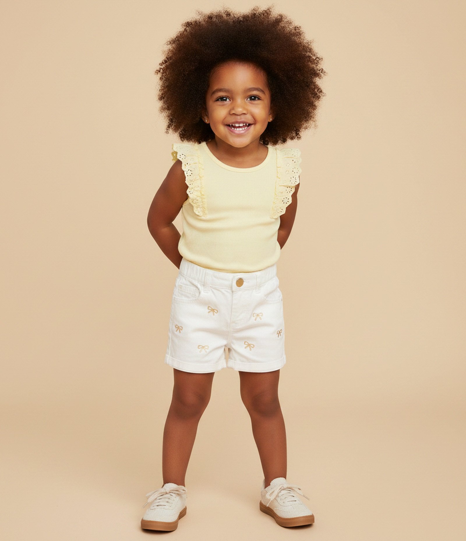 Short Infantil Clochard em Sarja com Estampa de Laços - Tam 1 a 6 Anos Branco 1