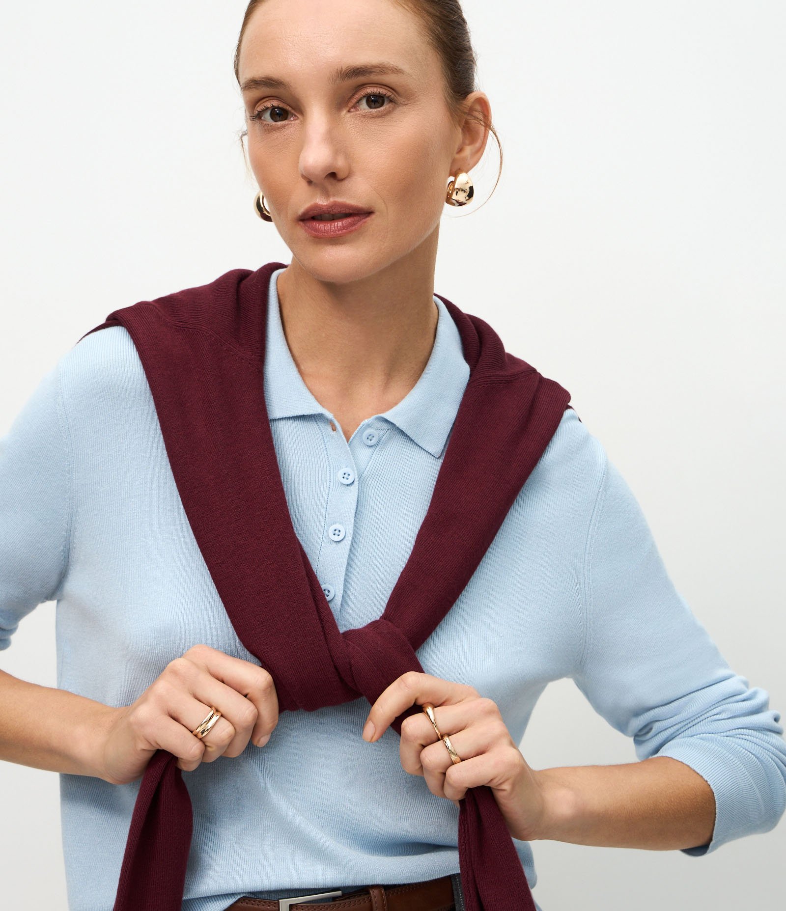 Blusa Manga Longa em Tricô com Gola Polo Azul 1