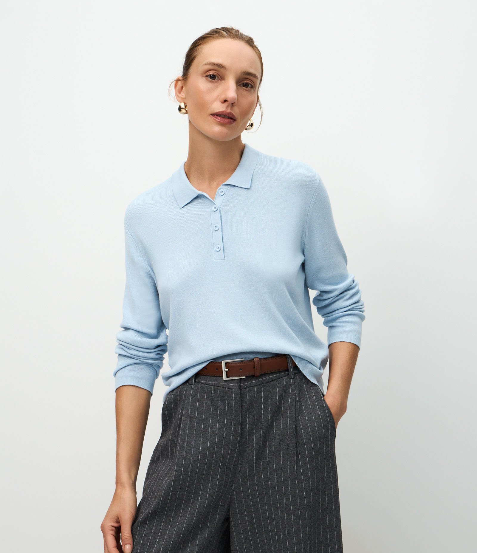 Blusa Manga Longa em Tricô com Gola Polo Azul 2