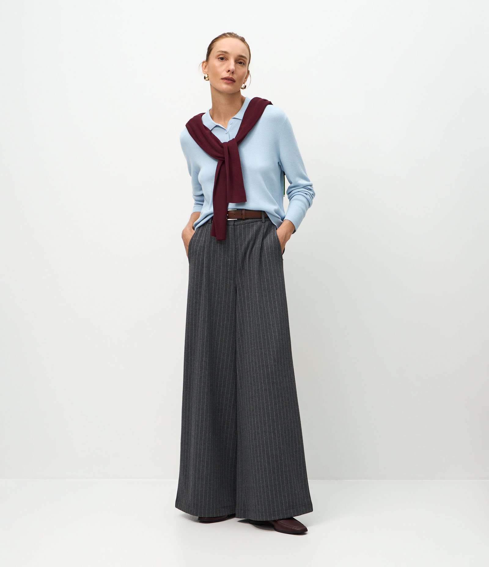 Blusa Manga Longa em Tricô com Gola Polo Azul 3