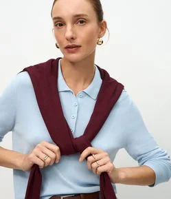 Blusa Manga Longa em Tricô com Gola Polo