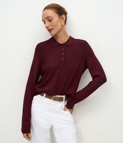 Blusa Manga Longa em Tricô com Gola Polo