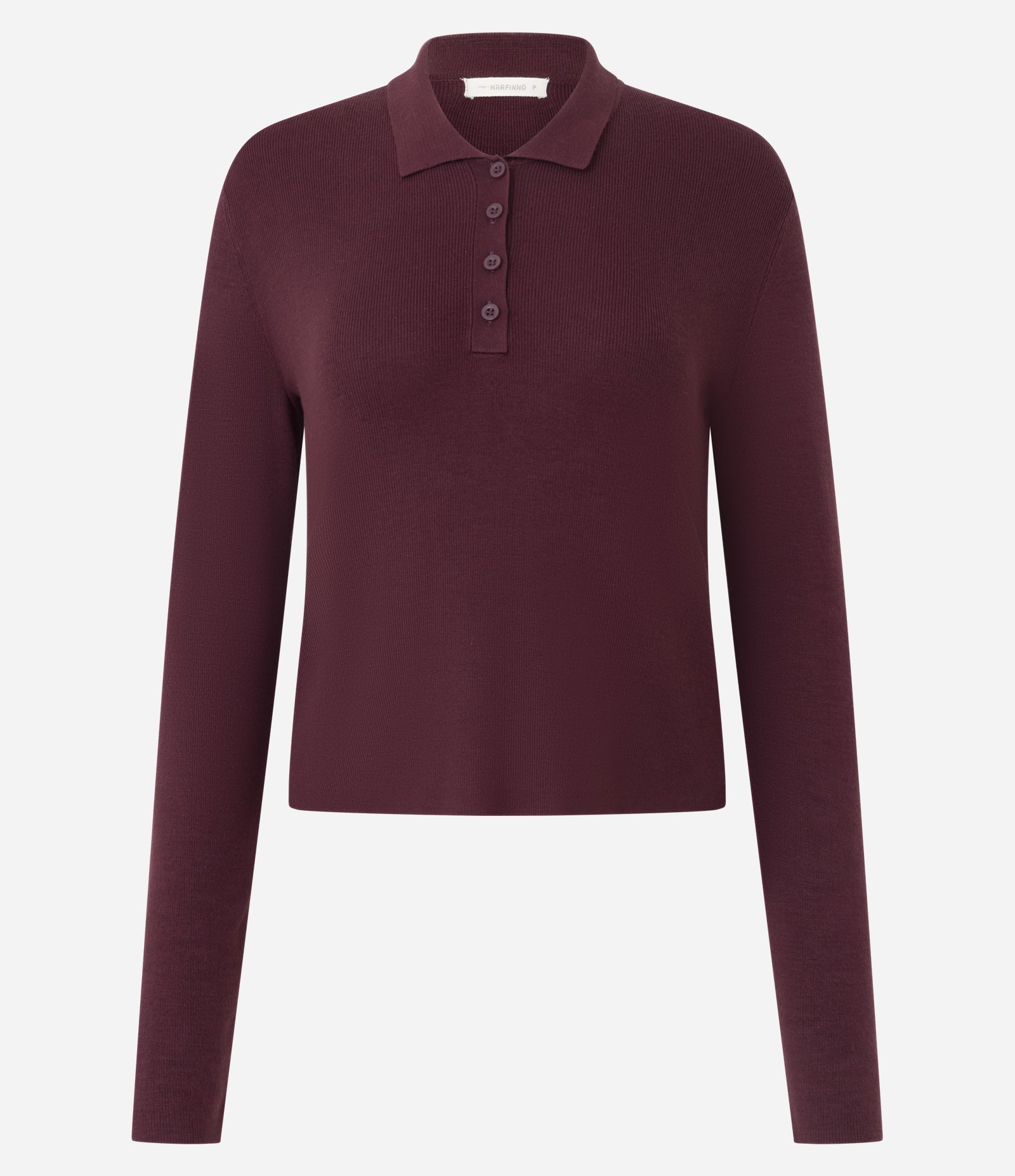 Blusa Manga Longa em Tricô com Gola Polo Vinho 5