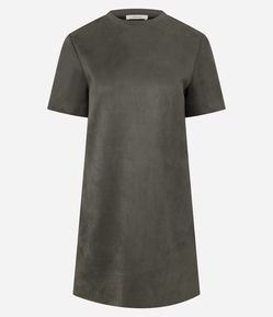 Vestido Curto Reto em Suede com Gola Redonda
