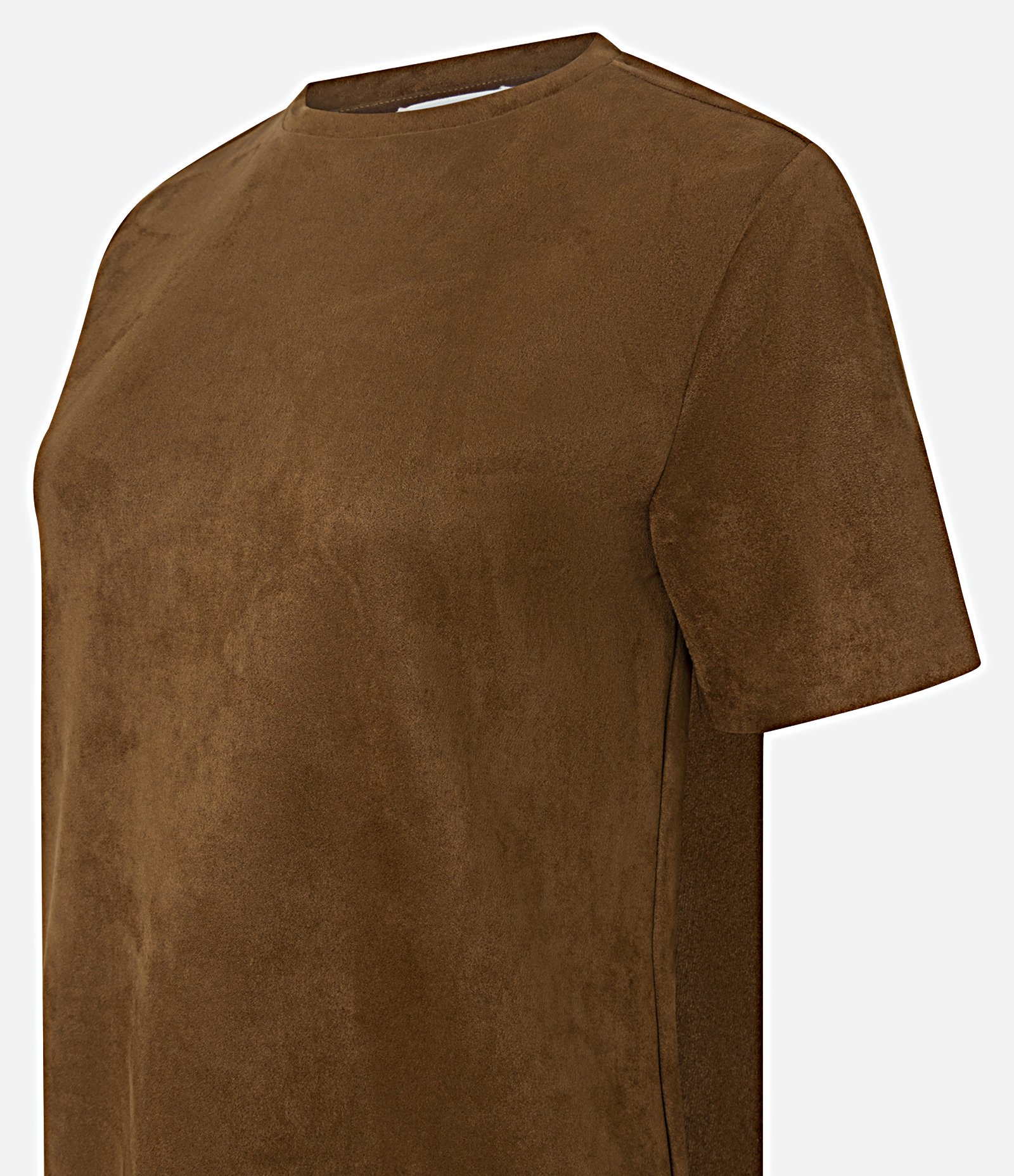 Vestido Curto Reto em Suede com Gola Redonda Marrom 2