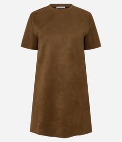 Vestido Curto Reto em Suede com Gola Redonda