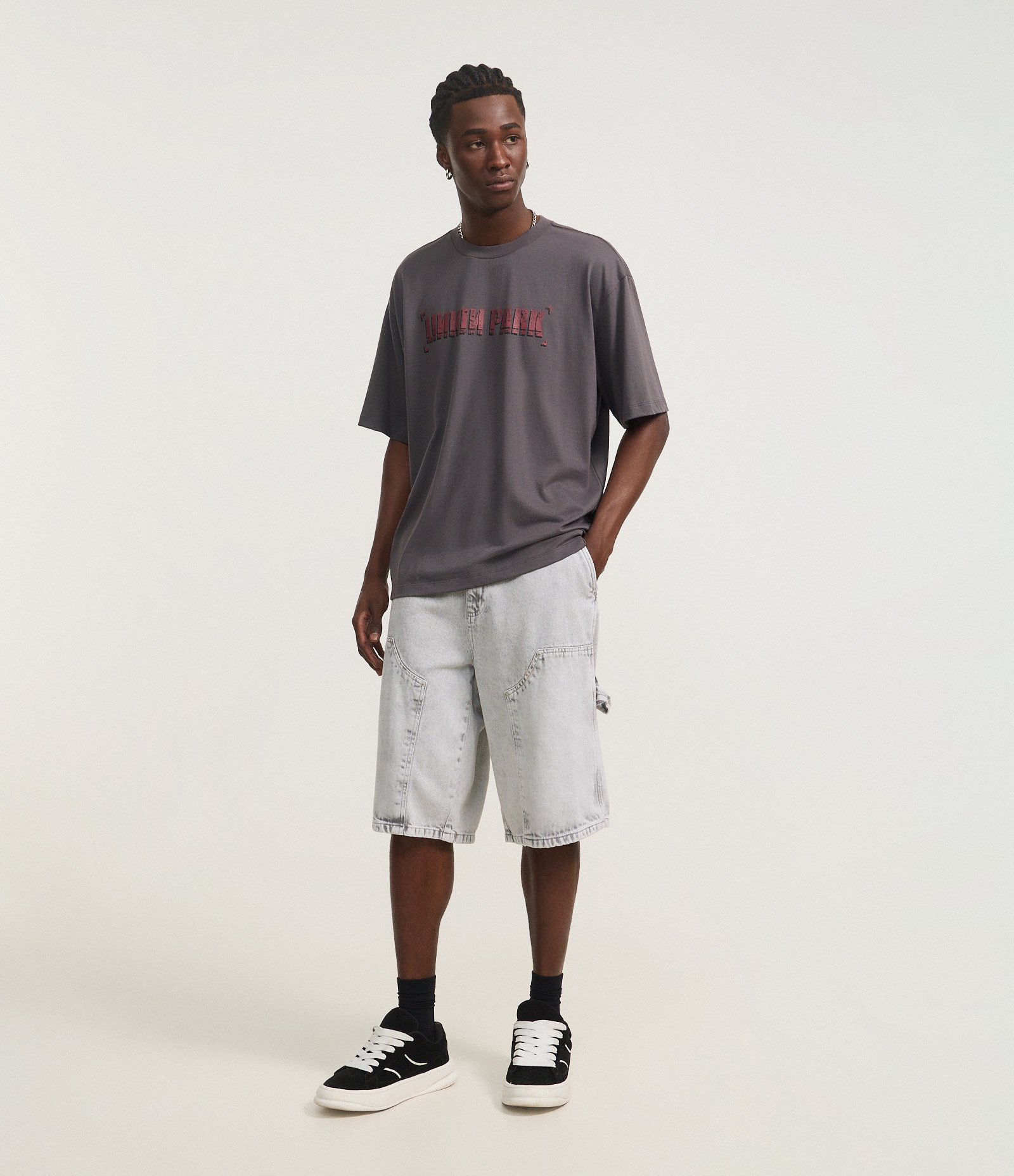 Camiseta Boxy em Algodão com Estampa Lettering Linkin Park Cinza 3