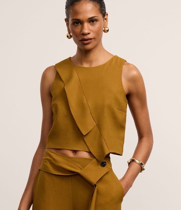 Blusa Croppd em Alfaiataria com Transpasse Frontal