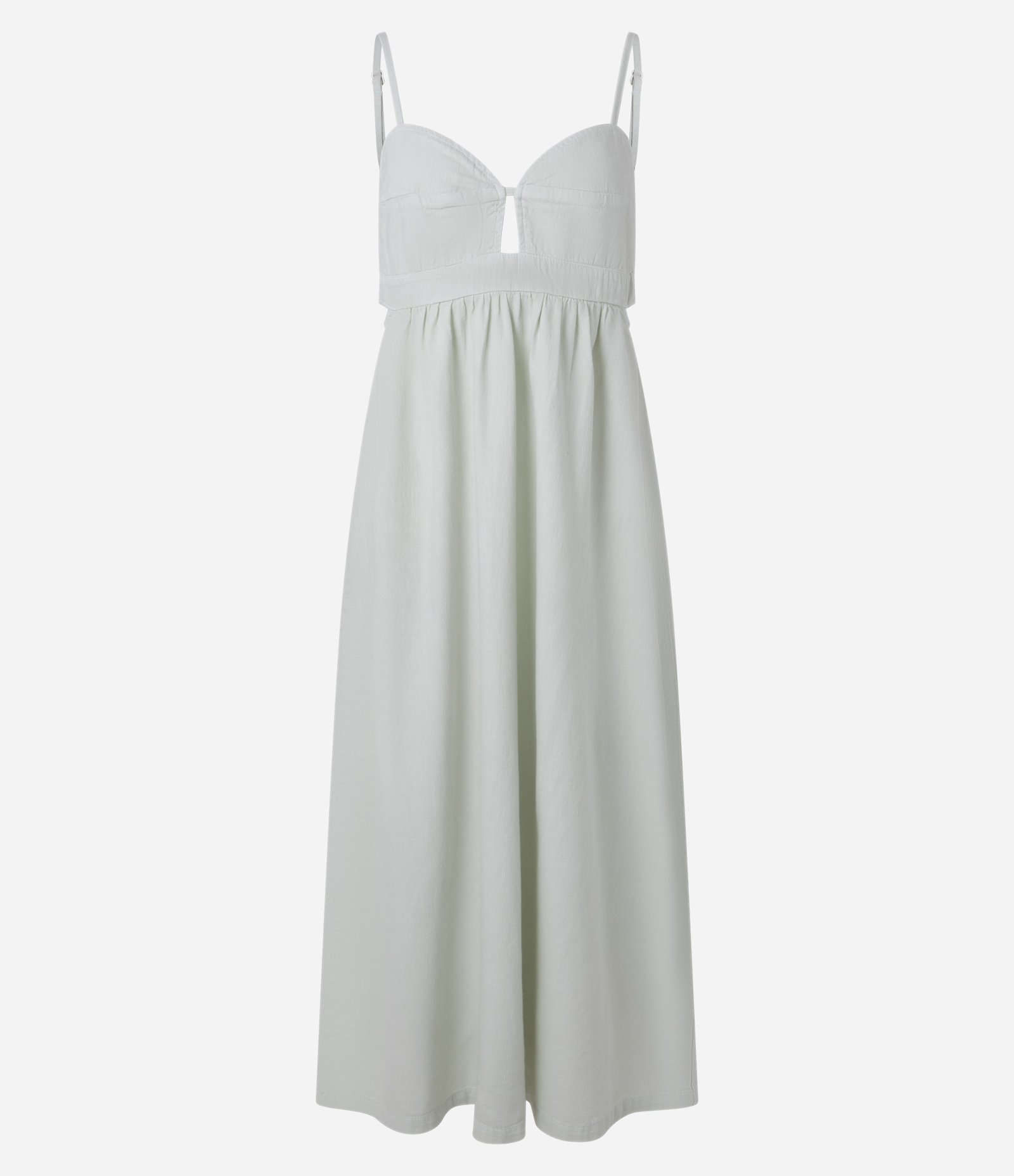 Vestido Midi em Jeans com Recortes e Alça Fina Cinza 5