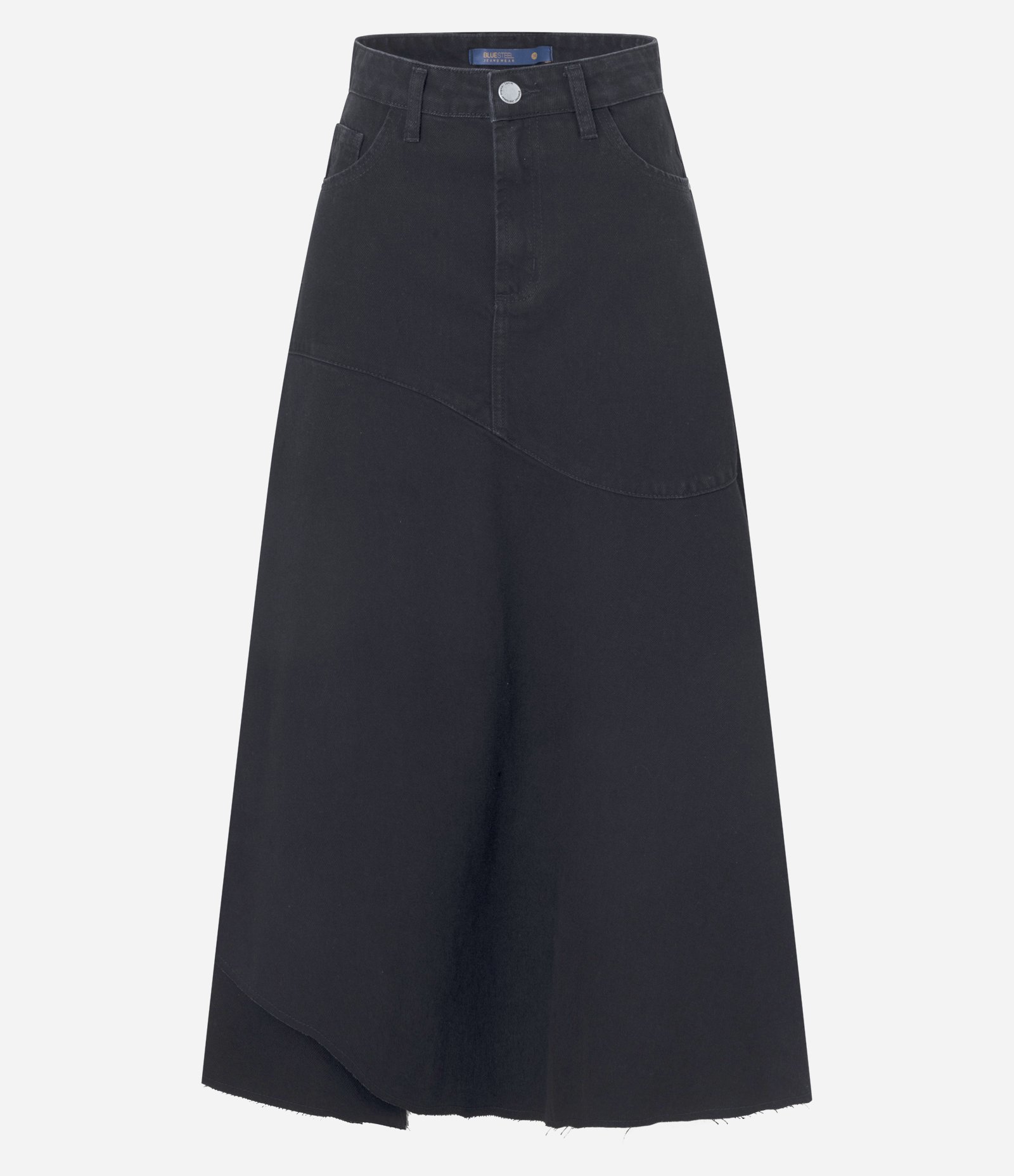 Saia Midi em Jeans com Barra Irregular Preto 5