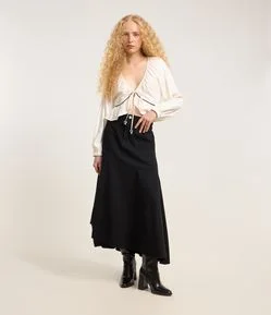 Saia Midi em Jeans com Barra Irregular