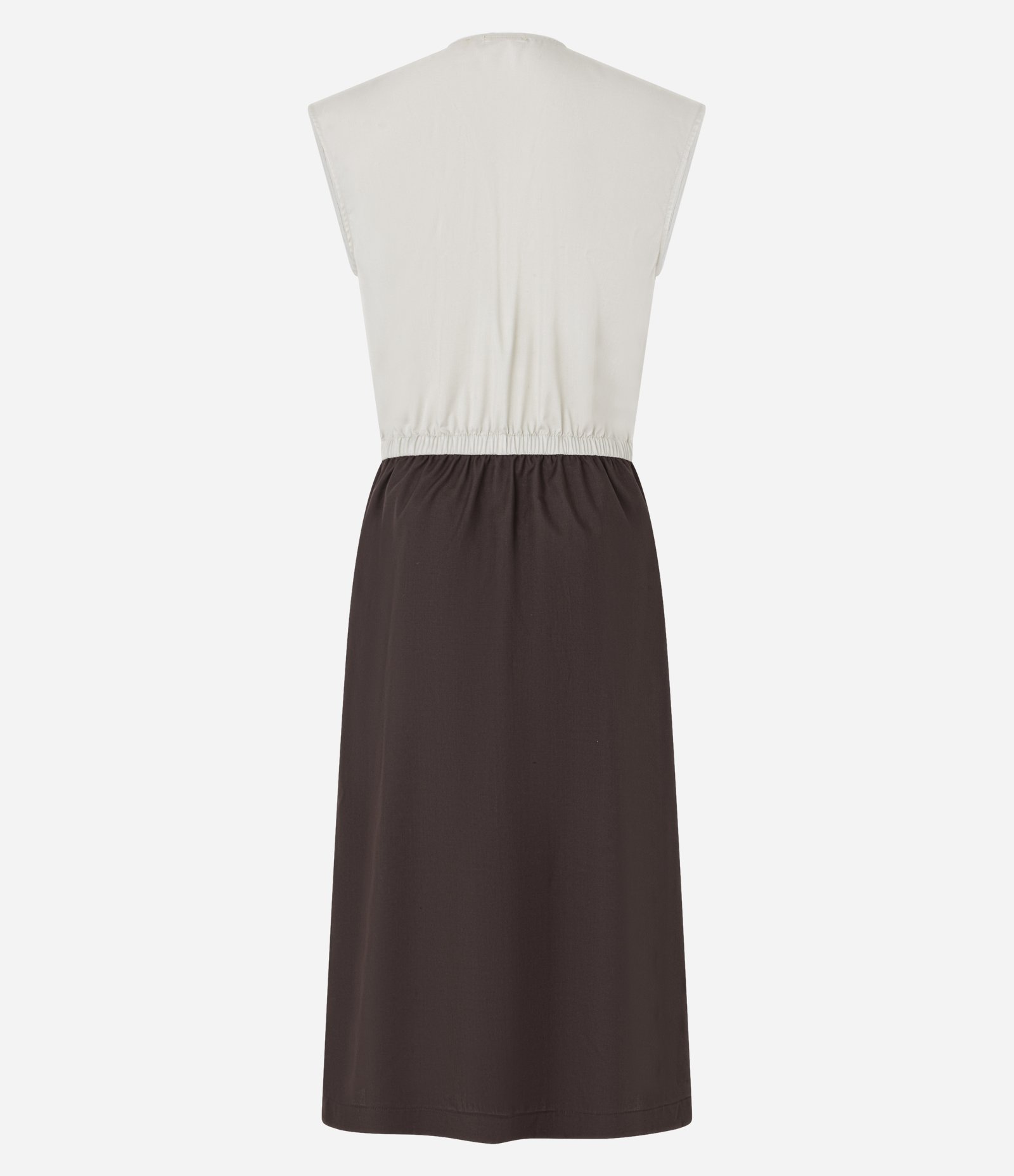 Vestido Midi em Alfaiataria com Zíper e Sem Manga Bicolor Marrom/ Off White 6