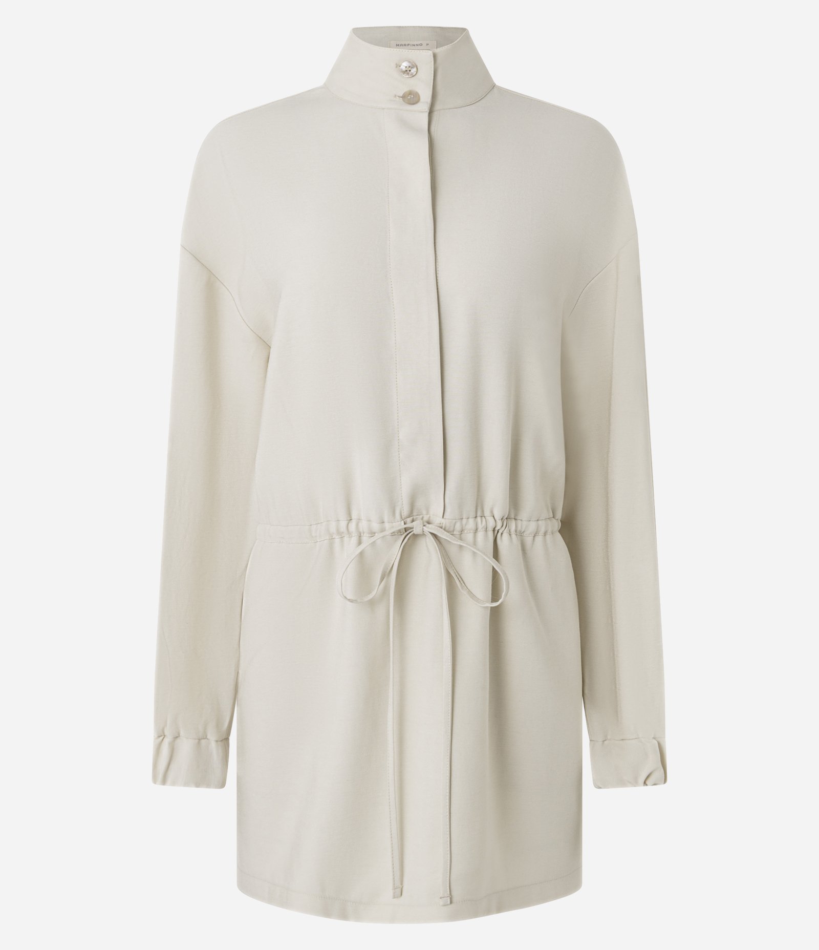 Vestido Curto em Viscose com Gola Alta e Amarração na Cintura Bege 5