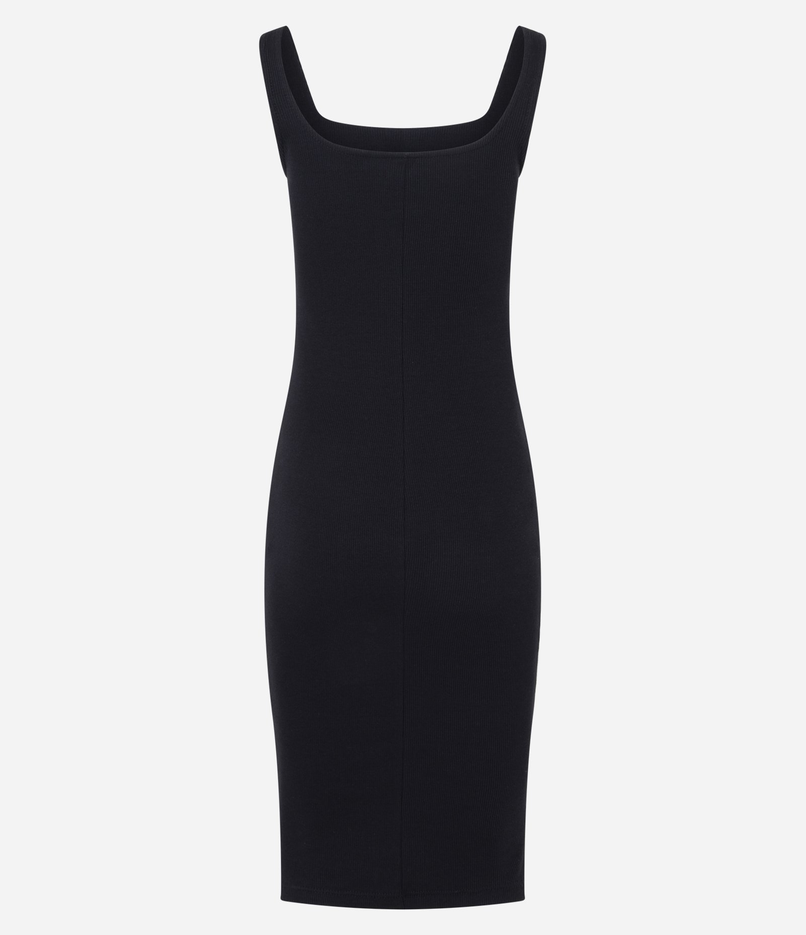 Vestido Midi em Ribana com Decote Quadrado Preto 7