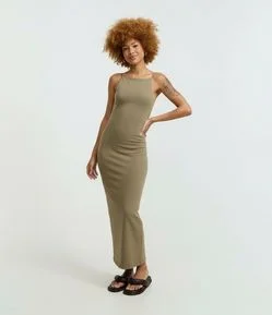 Vestido Midi com Alças Finas e Fenda