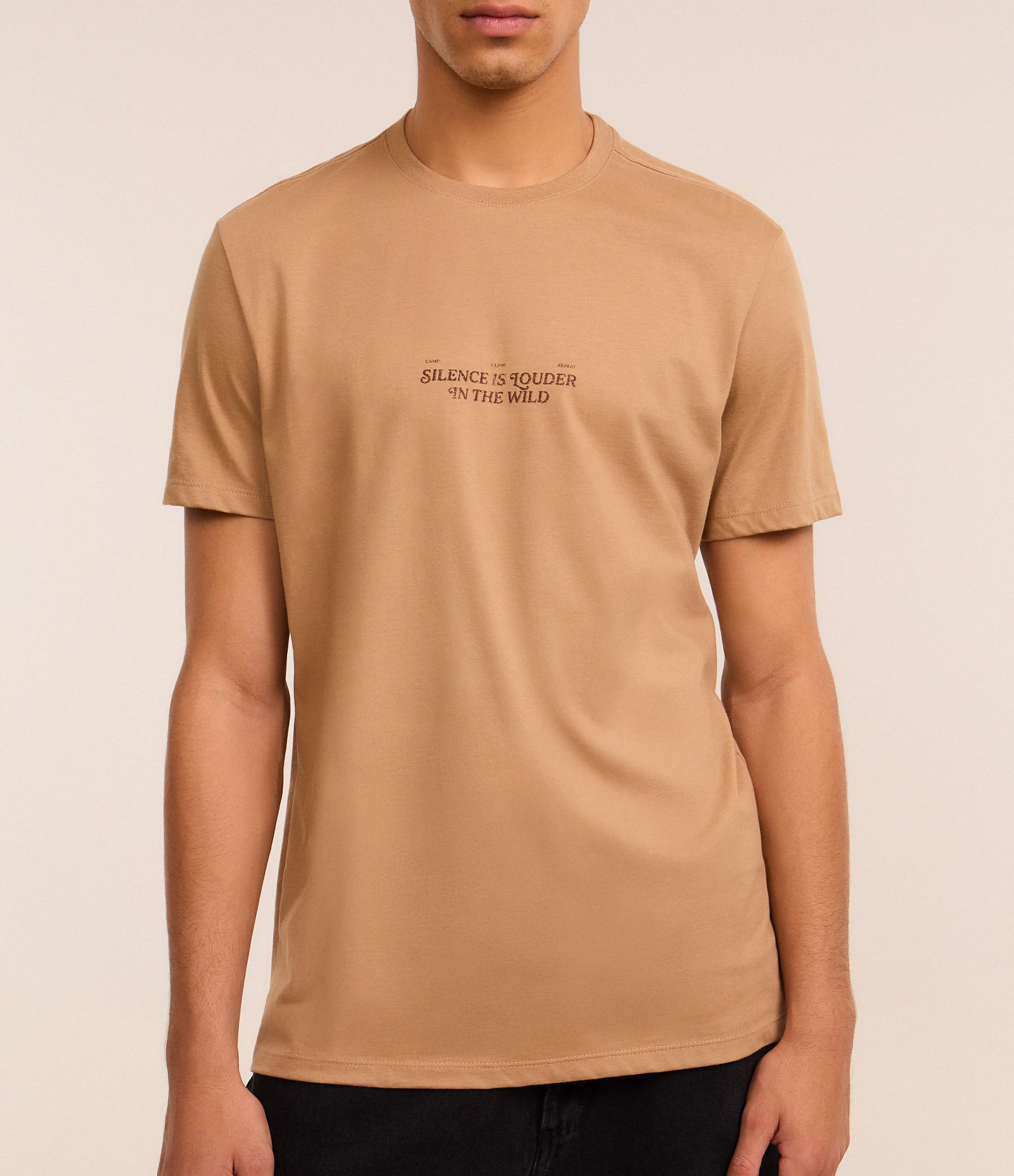 Camiseta Comfort em Algodão com Estampa de Montanhas e Lettering Marrom 4
