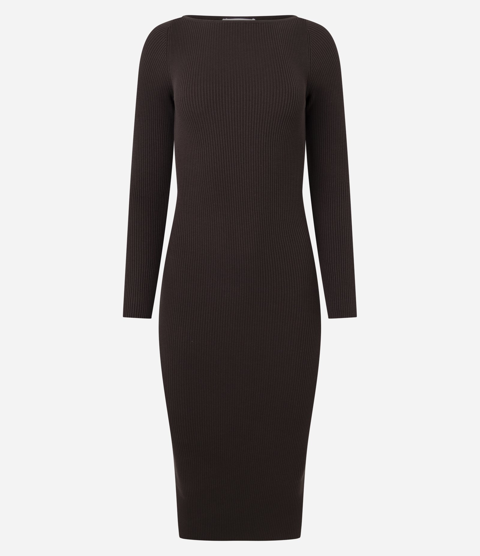 Vestido Midi Justo em Tricô com Gola Canoa Marrom Escuro 5