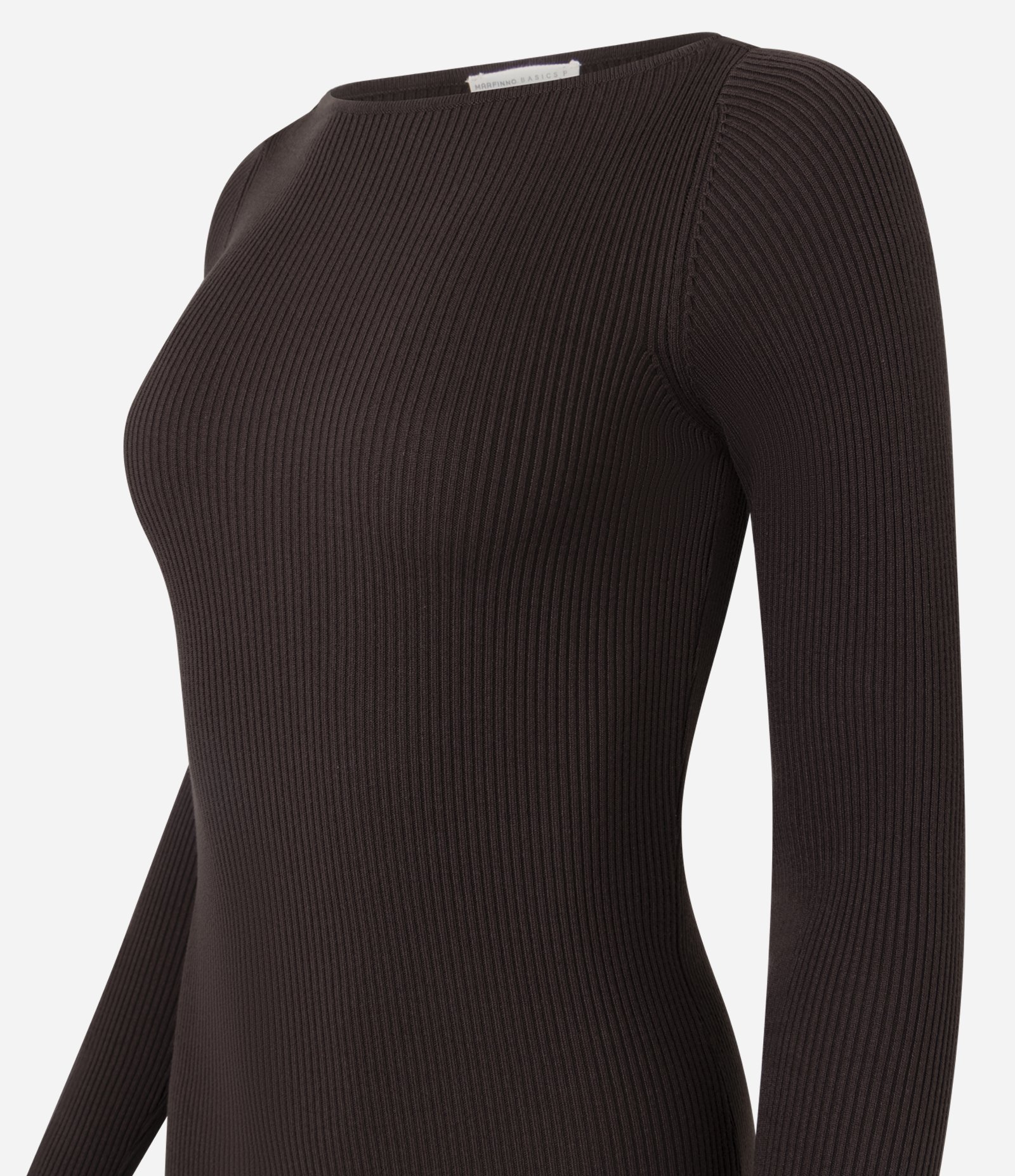 Vestido Midi Justo em Tricô com Gola Canoa Marrom Escuro 6