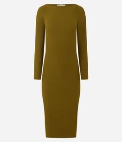 Vestido Midi Justo em Tricô com Gola Canoa