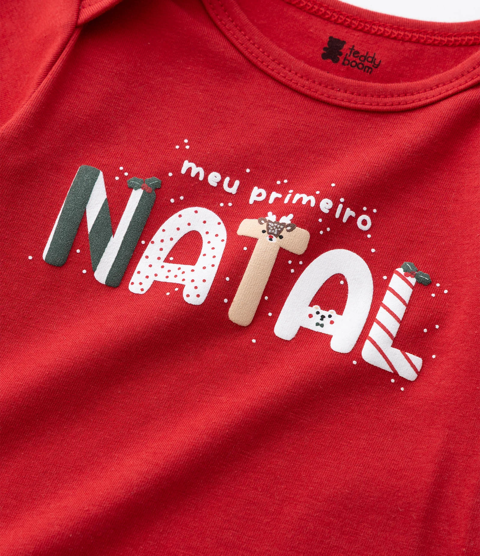 Body Infantil com Estampa Lettering Meu Primeiro Natal - Tam RN a 18 Meses Vermelho 7