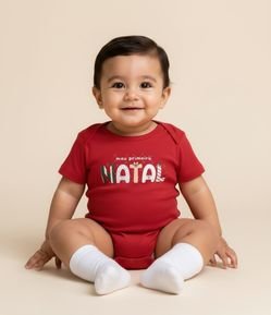 Body Infantil com Estampa Lettering Meu Primeiro Natal - Tam RN a 18 Meses