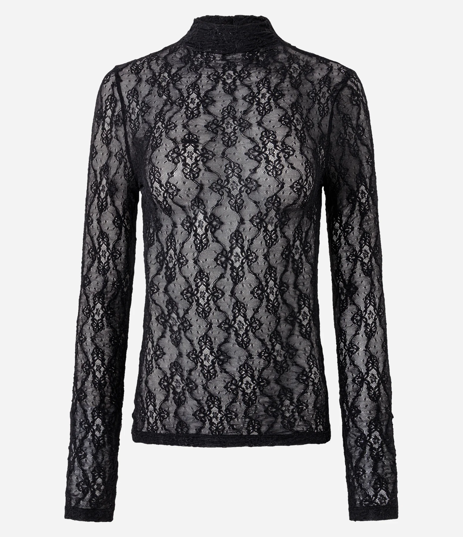 Blusa Manga Longa em Renda com Gola Alta Preto 4