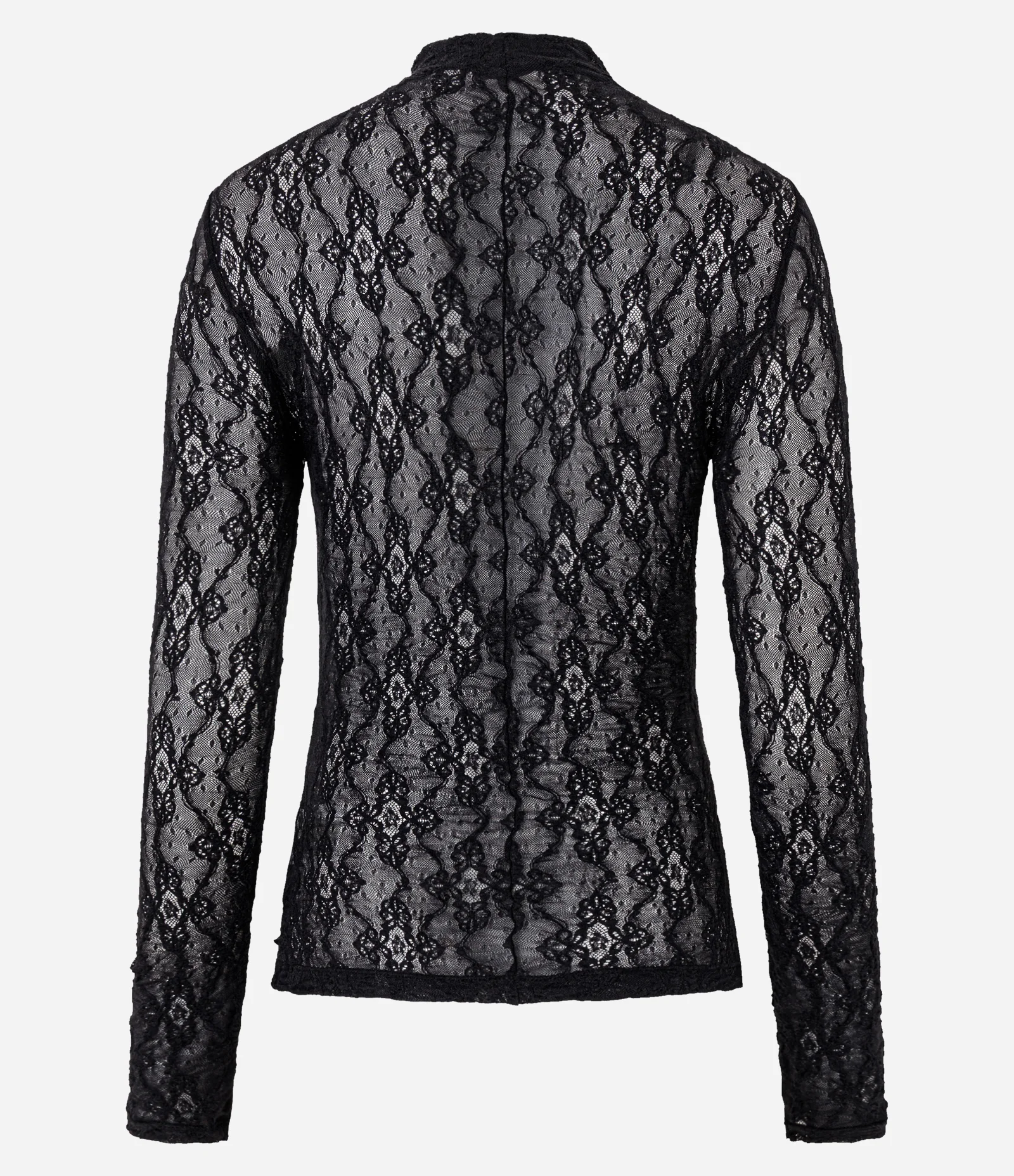Blusa Manga Longa em Renda com Gola Alta Preto 6