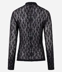 Blusa Manga Longa em Renda com Gola Alta
