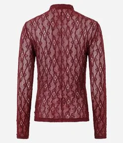 Blusa Manga Longa em Renda com Gola Alta