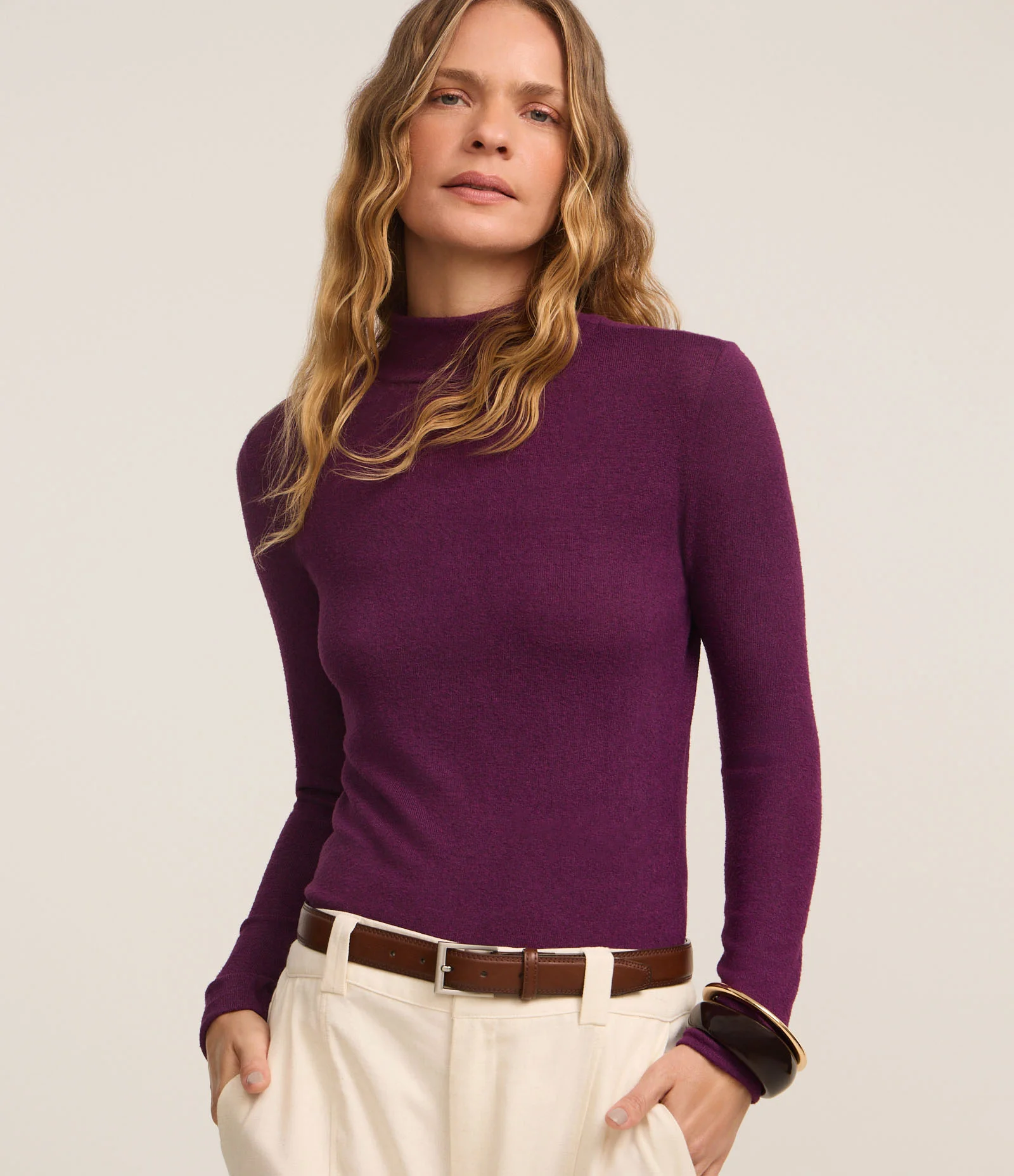 Blusa Texturizada com Gola Alta e Manga longa Roxo 1