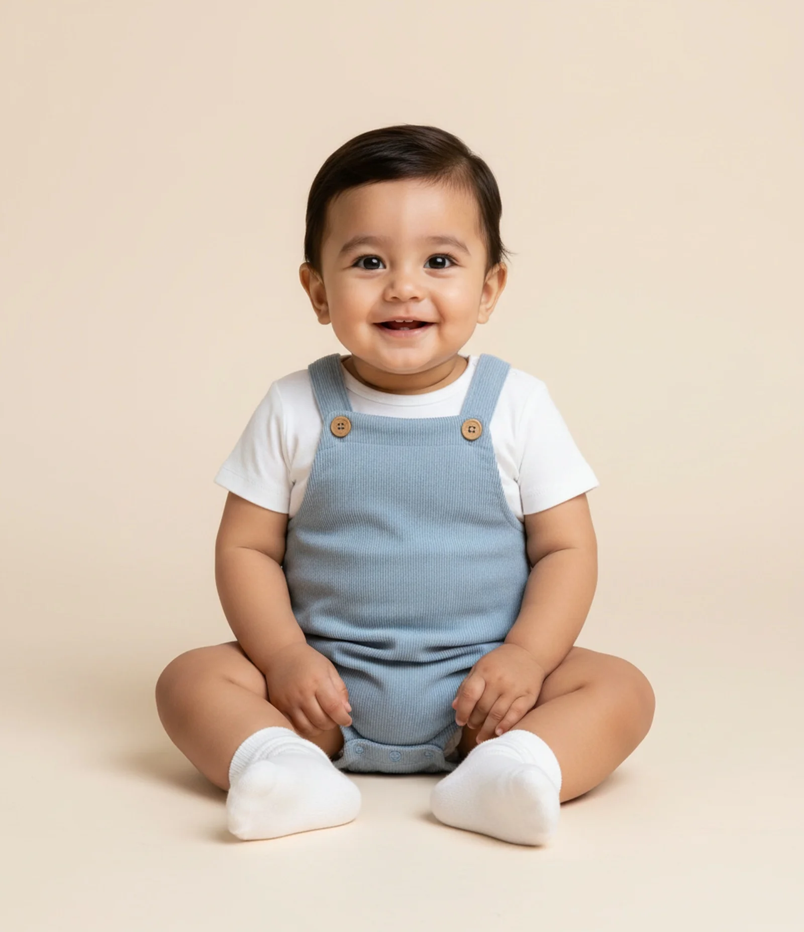 Conjunto Infantil em Anarruga com Jardineira e Body - Tam 0 a 18 Meses Azul 1