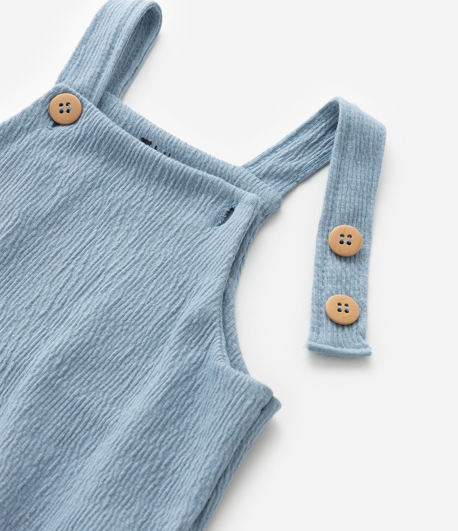 Conjunto Infantil em Anarruga com Jardineira e Body - Tam 0 a 18 Meses Azul 9