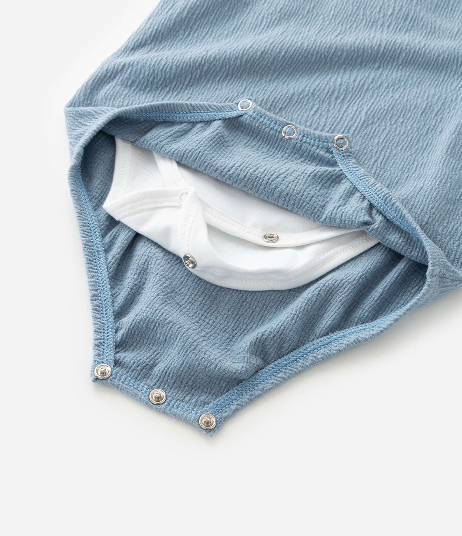 Conjunto Infantil em Anarruga com Jardineira e Body - Tam 0 a 18 Meses Azul 11