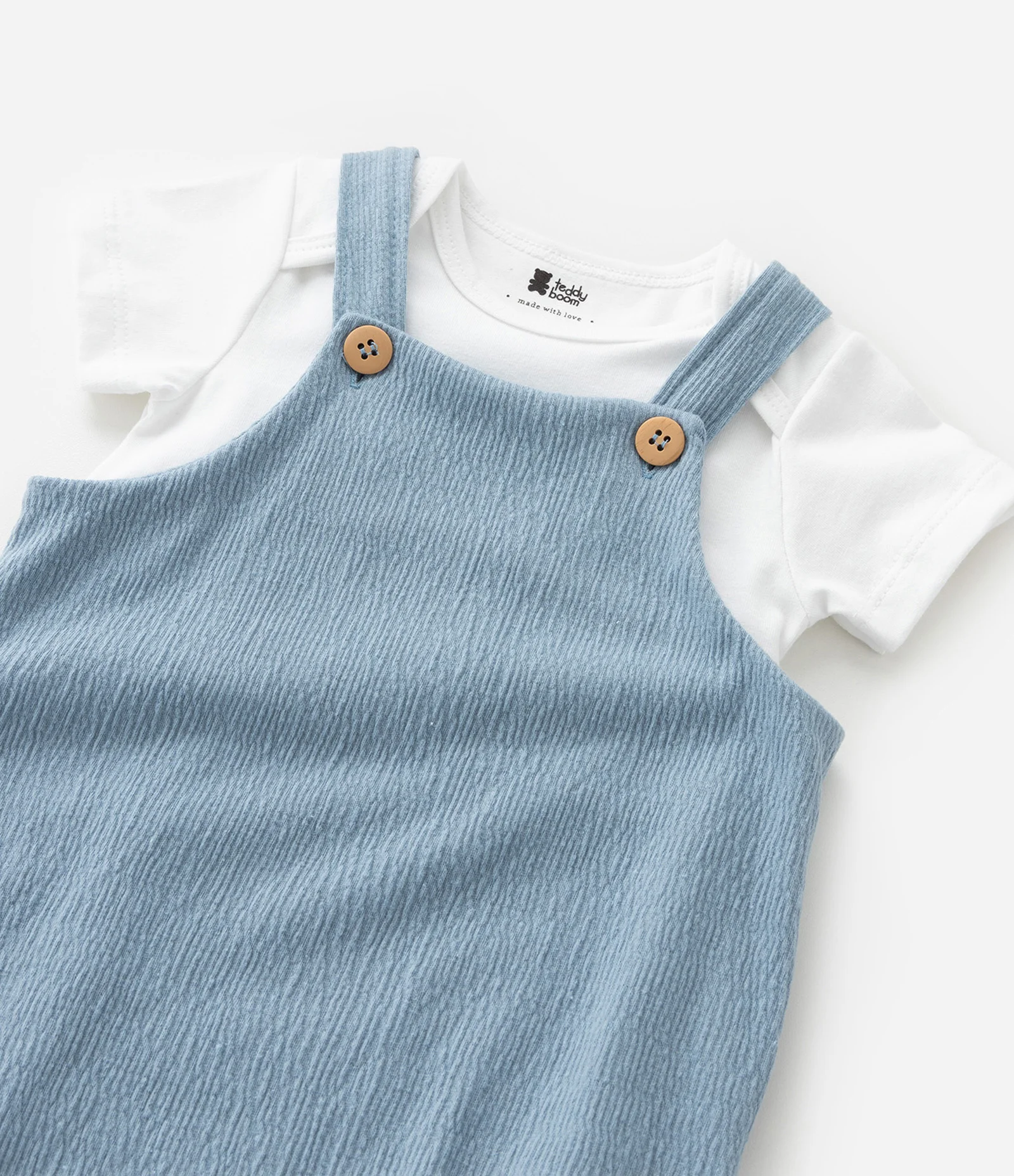 Conjunto Infantil em Anarruga com Jardineira e Body - Tam 0 a 18 Meses Azul 6